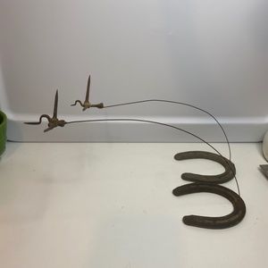 Set Of 2 Vintage Bird on Wire Sculpture Horseshoe Art